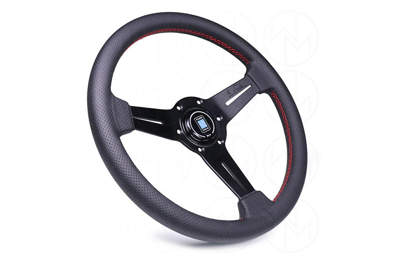 NARDI CLASSIC 360MM STEERING WHEEL - BLACK PERFORATED LEATHER / RED STITCH