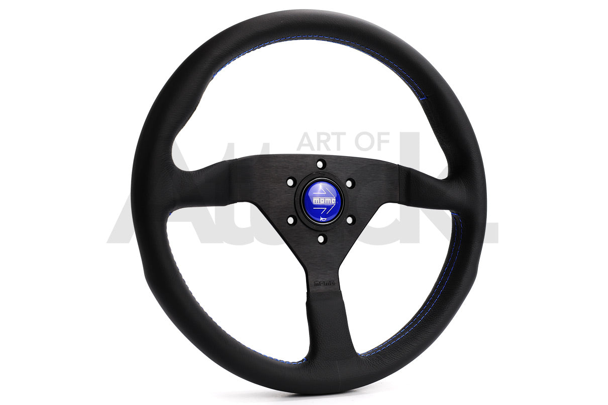 Momo Monte Carlo Steering Wheel - 350mm Leather w/Blue Stitching