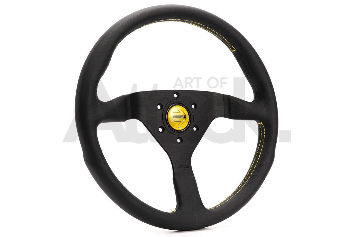 Momo Monte Carlo Steering Wheel - 350mm Leather w/Yellow Stitching